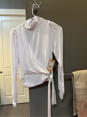 Bailey 44 White Wrap Turtleneck Long-Sleeve Blouse